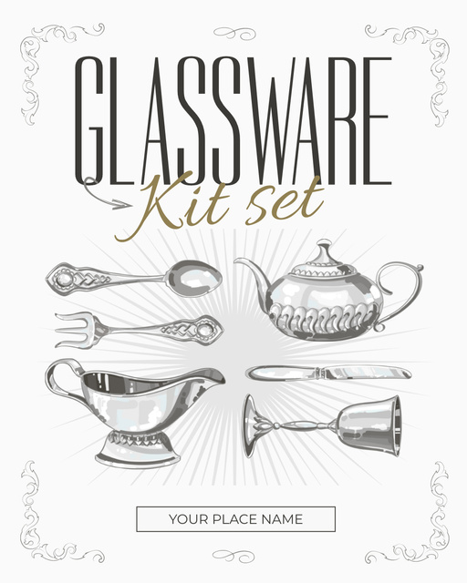 Ontwerpsjabloon van Instagram Post Vertical van Antique Glassware Kit Offer With Illustration