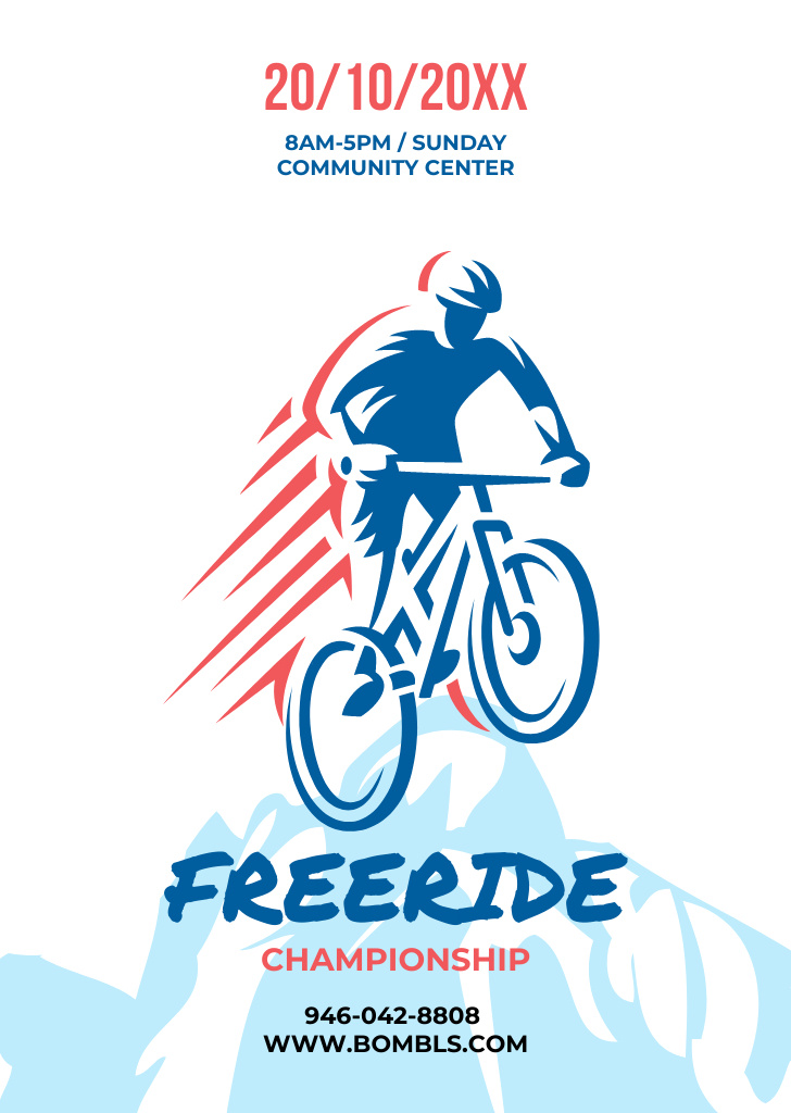 Freeride Championship with Illustration of Cyclist in Mountains Flyer A6 Šablona návrhu