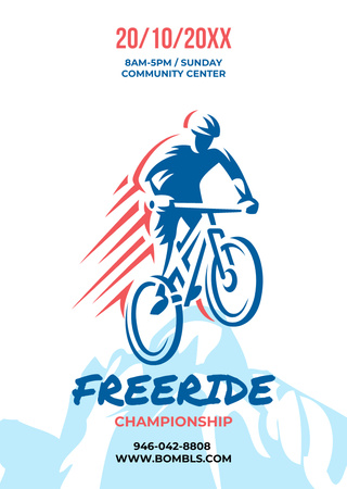 Freeride Championship Announcement Cyclist in Mountains Flyer A6 Design Template