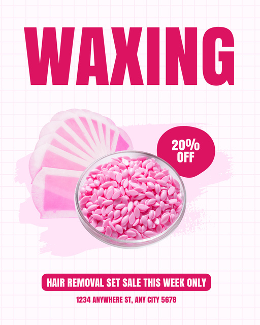Waxing Discount Announcement on Pink with Flower Instagram Post Verticalデザインテンプレート