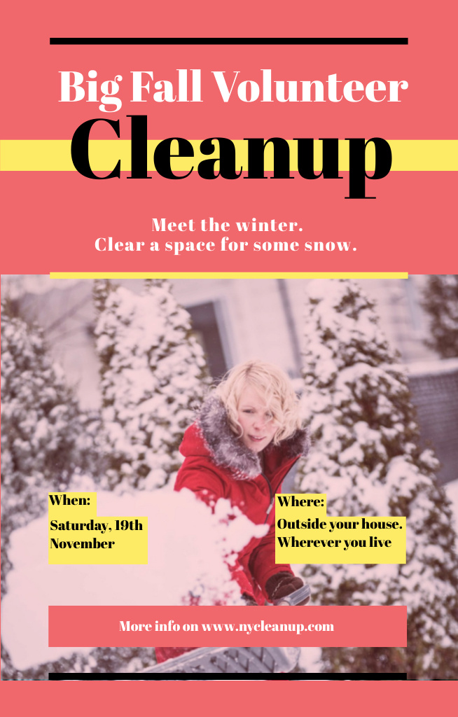 Volunteer At Winter Clean Up Event Announcement Invitation 4.6x7.2in Design Template