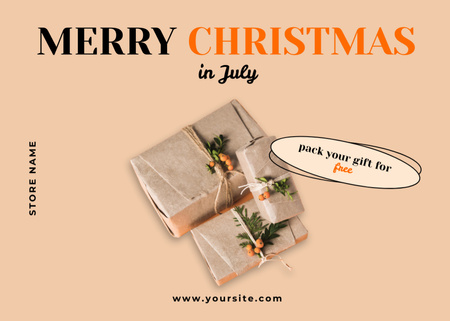Gift Wrapping Ad for Christmas in July Postcard 5x7in Design Template