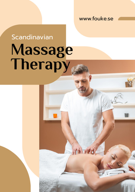 Designvorlage Massage Salon Ad with Masseur and Relaxed Woman für Flyer A4