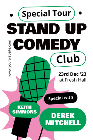 Comedy Club Invitation with Green Microphone Tumblr Design Template