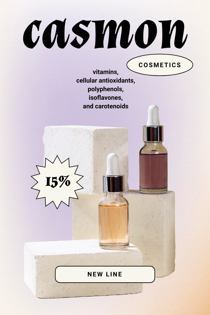 Skincare Offer with Cosmetic Oil Bottles Pinterest – шаблон для дизайна