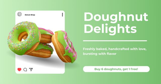Doughnut Delights Promo in Green Facebook ADデザインテンプレート