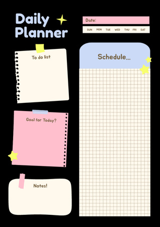 School Plan for Day on Black Schedule Planner Design Template