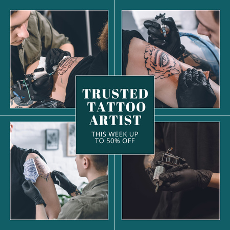 Ontwerpsjabloon van Instagram van Betrouwbare en creatieve tatoeëerdersservice met weekkorting