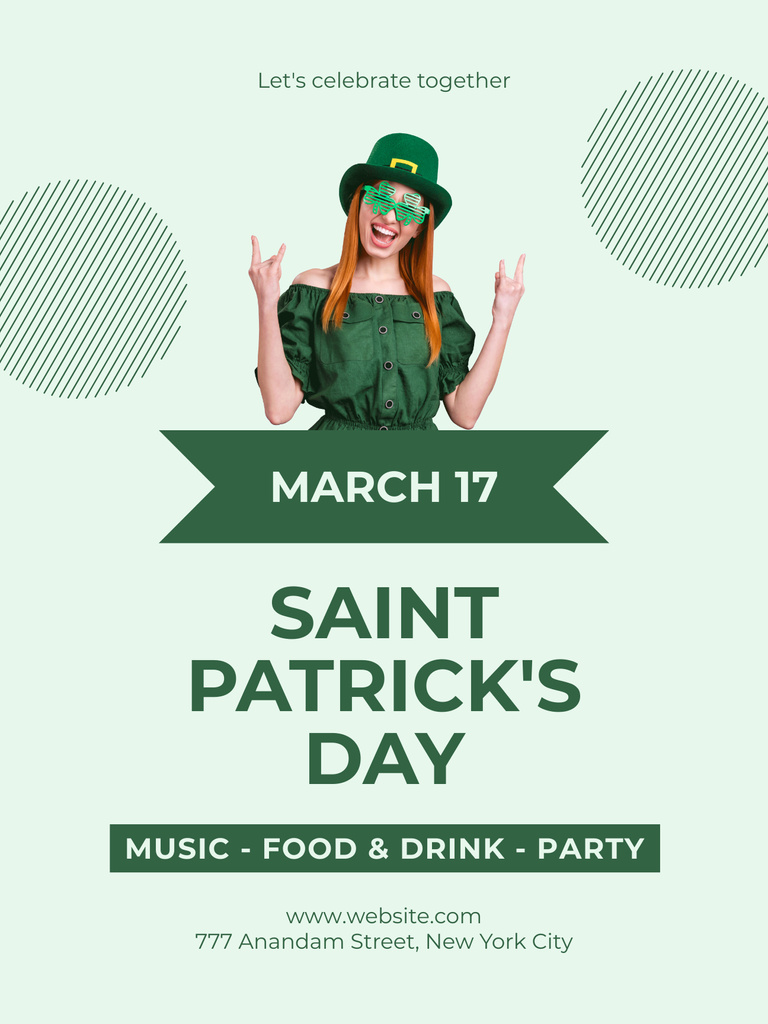 St. Patrick's Day Party Invitation with Cool Girl Poster US Design Template