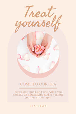 Spa Salon Ad with Female Hands Holding Rose Pinterest Design Template
