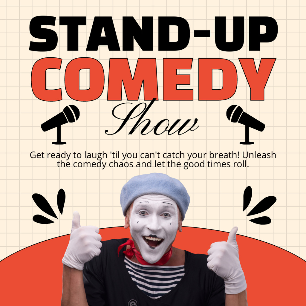 Invitation to Standup Show with Cute Mime Instagram Πρότυπο σχεδίασης