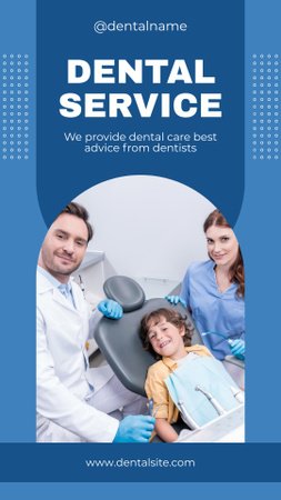 Designvorlage Anzeige für zahnärztliche Dienstleistungen mit kleinem Kind beim Zahnarztbesuch für Instagram Video Story