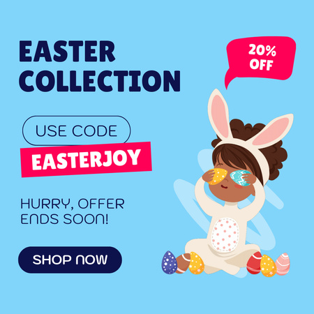 Easter Collection Sale Ad with Little Kid in Bunny Costume Animated Post Design Template
