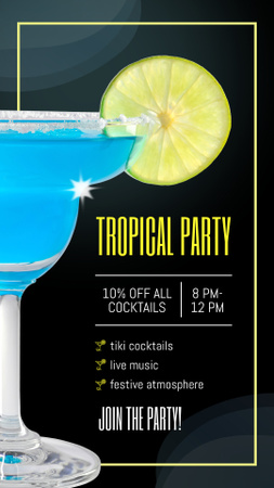 Tropical Party With Blue Cocktail In Bar Instagram Video Story Design Template