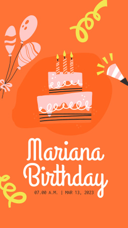 Birthday Greeting with Pink Cake and Balloons Instagram Story Design Template