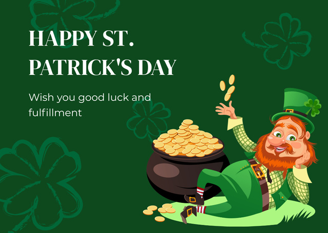 Happy St. Patrick's Day Salutation With Leprechaun Card Design Template