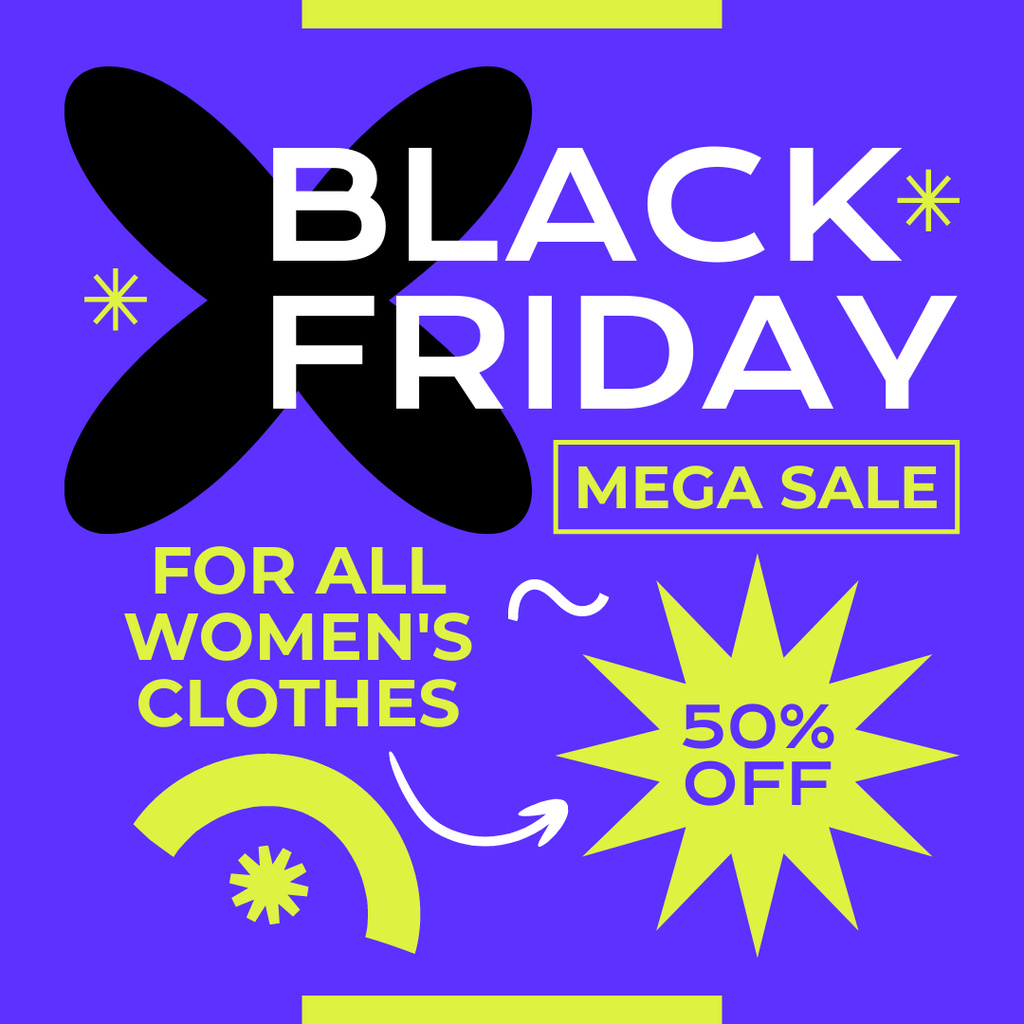 Black Friday Deals on Women's Clothes and Savings Extravaganza Instagram AD Modelo de Design