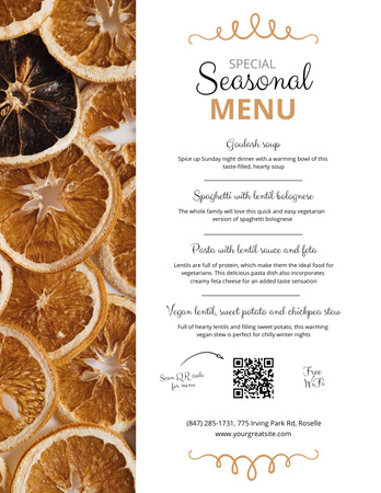 Dried Oranges on Brown Seasonal Foods Offer Menu 8.5x11in Design Template
