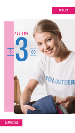 Charity Sale Announcement with Volunteer and Clothes Instagram Story Design Template