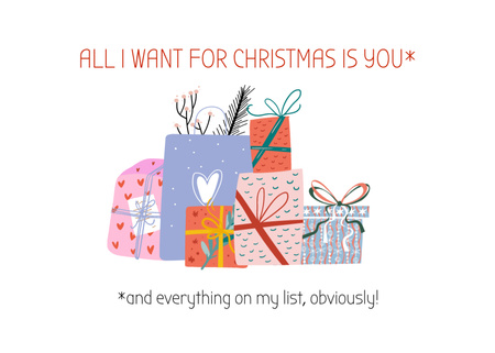 Radostné vánoční pozdrav s ilustrovanými dárky v bílé barvě Postcard 5x7in Šablona návrhu