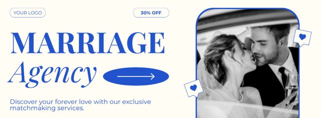 Plantilla de diseño de Marriage Agency Services with Bride and Groom Facebook cover 
