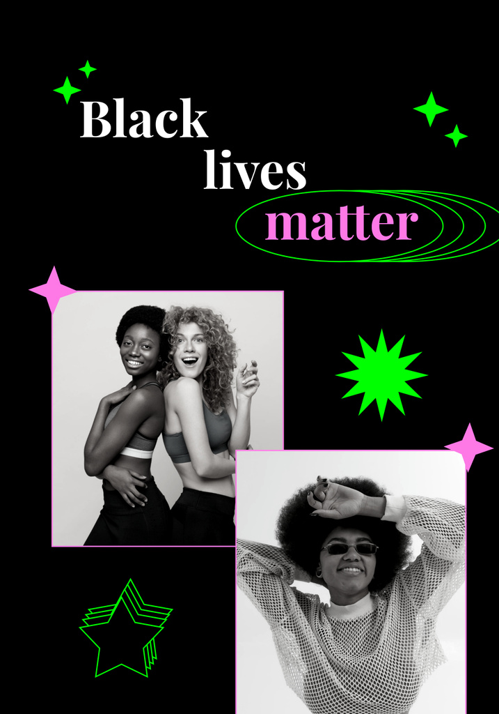 Designvorlage Black Lives Matter Slogan with Young Beautiful Multiracial Women für Poster 28x40in
