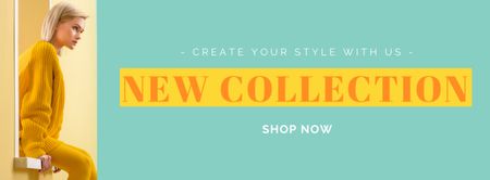 Designvorlage stylisches mädchen in gelb wirbt mit neuer kollektion für Facebook cover
