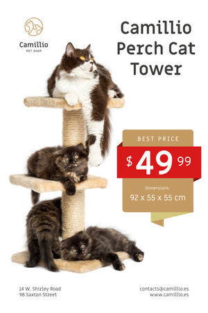 Pet Shop Offer with Cats Resting on Tower Pinterest Design Template