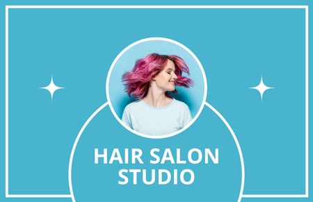 Beauty Salon Special Offer with Woman with Pink Hairstyle Business Card 85x55mm tervezősablon