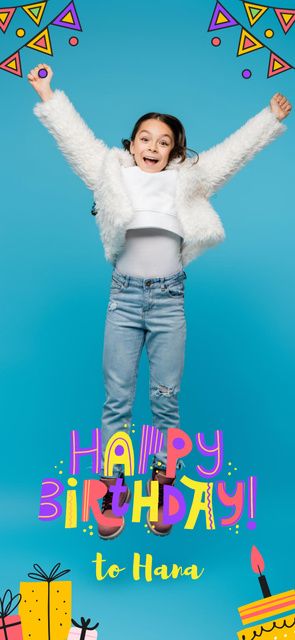 Exciting Happy Birthday Greeting For Child In Blue Snapchat Geofilter Design Template