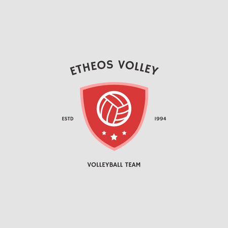Volleyball Sport Club Emblem with Red Shield Logo 1080x1080px Modelo de Design