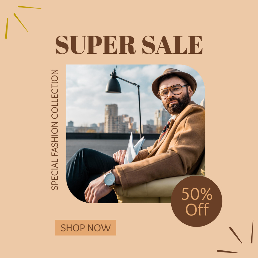 Ontwerpsjabloon van Instagram van Men's Collection Super Sale Announcement