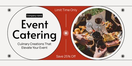 Designvorlage Event-Catering-Service mit Menschen, die Snacks und Wein probieren für Twitter