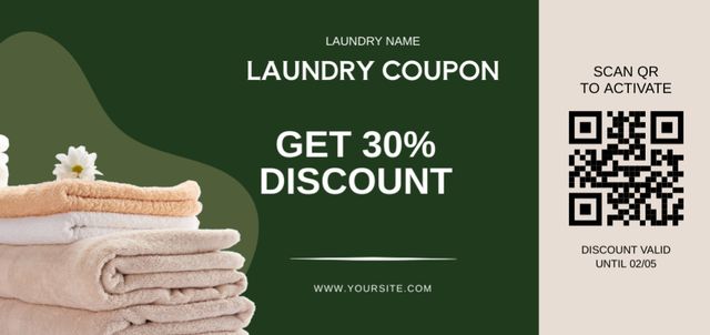 Template di design Voucher Discounts on Laundry Service on Green Coupon Din Large