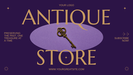 Plantilla de diseño de Publicidad de tienda de antigüedades con llave vintage Youtube 