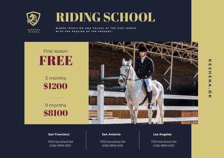 Riding School Ad with Man Riding Horse Poster B2 Horizontal Design Template