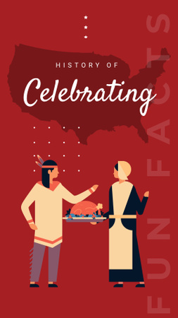 Indian and Pilgrim celebrating thanksgiving Instagram Story Design Template
