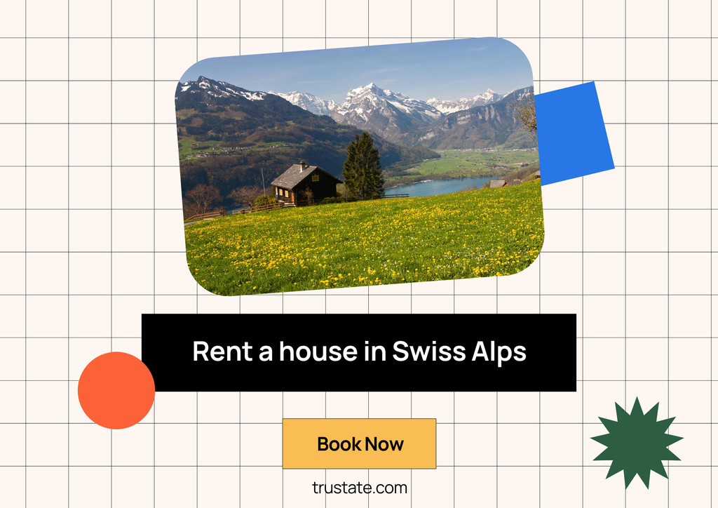 Awesome Property Rent Offer in Mountains With Booking Poster B2 Horizontal Design Template