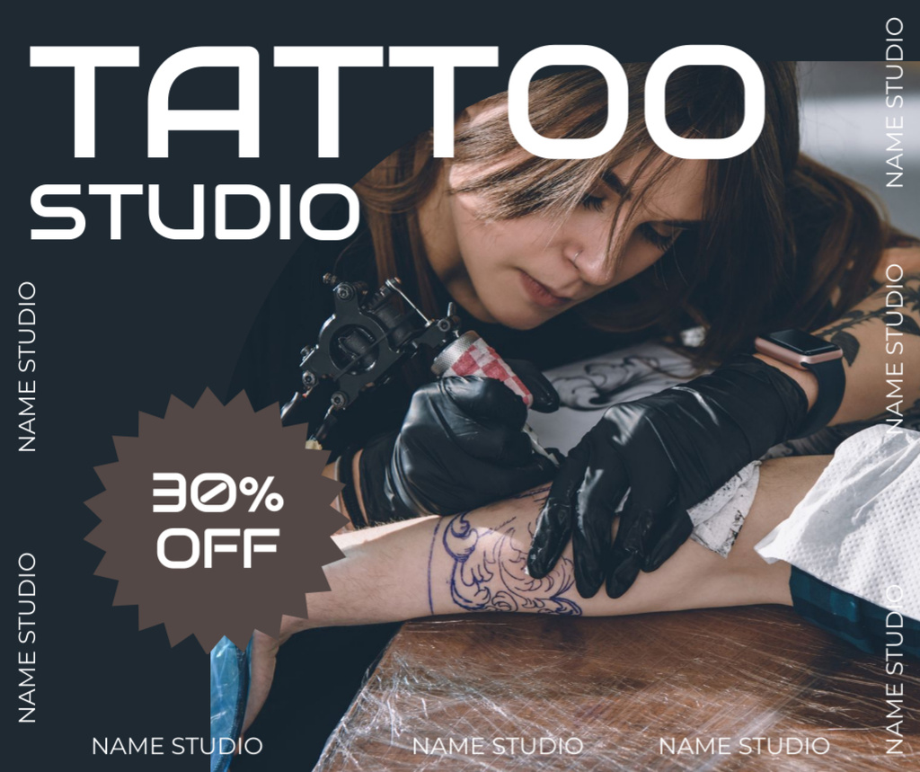 Professional Tattooist Service In Studio With Discount Facebook Πρότυπο σχεδίασης