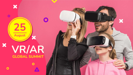 Family using Virtual Reality Glasses FB event cover Design Template