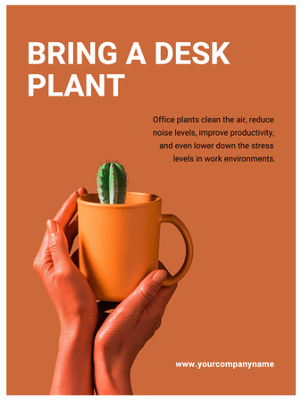 Plantilla de diseño de Ecology Concept Hands with Cactus in Cup Poster US 