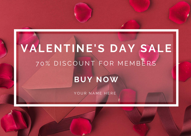 Ontwerpsjabloon van Card van Valentine's Day Discount Announcement for Members