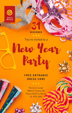 New Year Party With Shiny Decorations Invitation 4.6x7.2in Design Template
