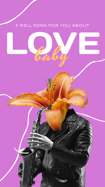 Valentine's Day Greeting with Saxophonist Instagram Story Πρότυπο σχεδίασης