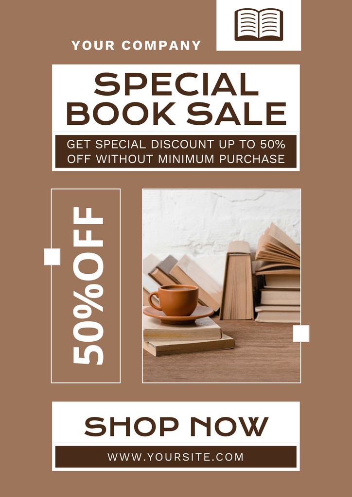 Platilla de diseño Special Sale of Books on Brown Poster