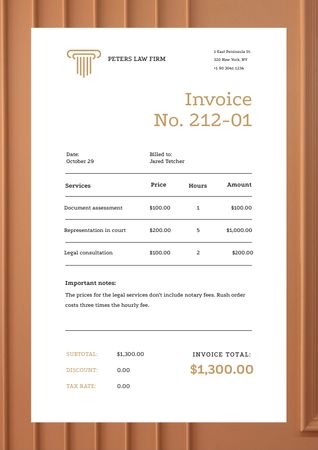 Szablon projektu Law Services with Brown Pattern Frame Invoice