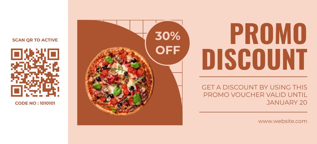 Promo Discounts for Delicious Appetizing Pizza Coupon 3.75x8.25in Design Template