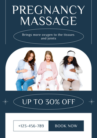 Massage Center Ad with Smiling Pregnant Women Poster Design Template