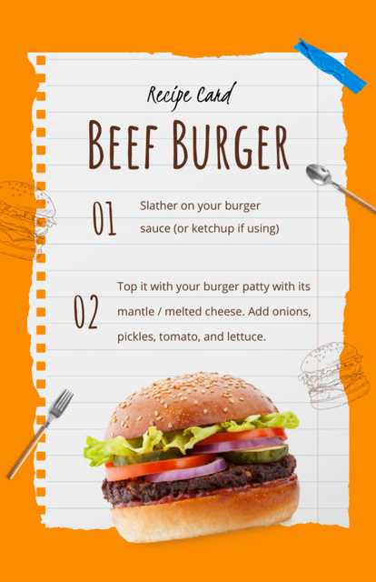 Delicious Burger Cooking Ingredients Recipe Card Design Template