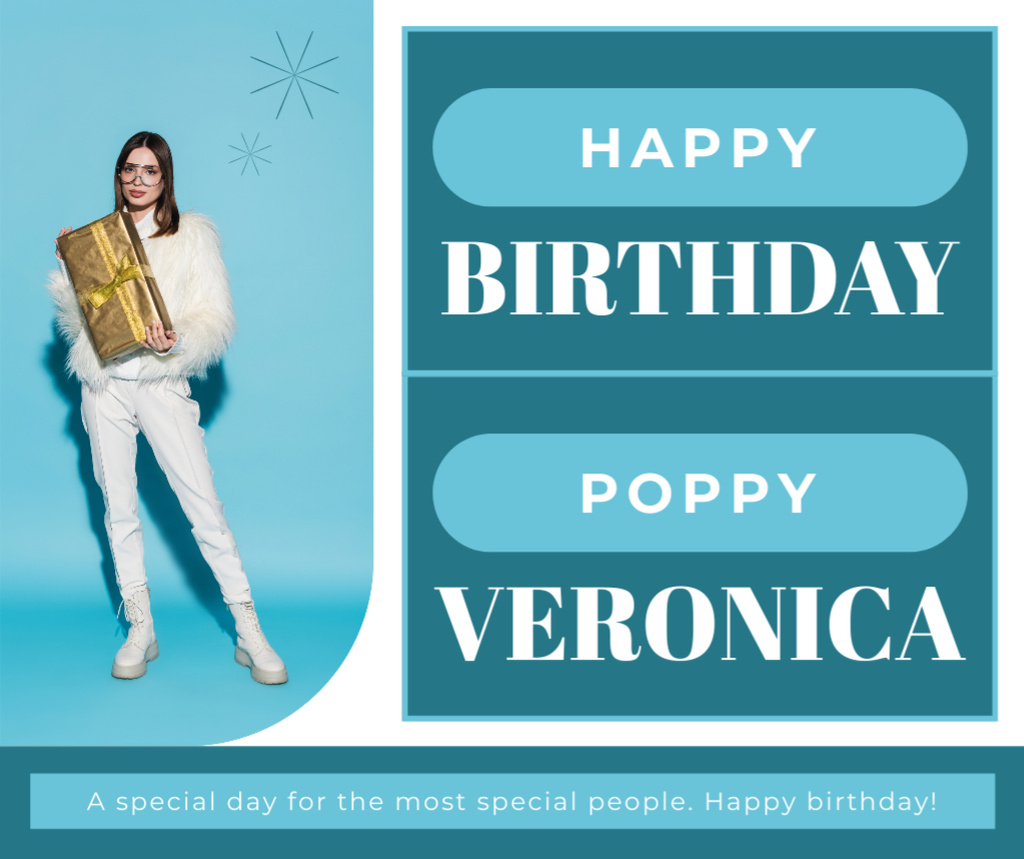Happy Birthday to Stylish Woman in White Facebook Design Template